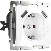 Розетка с заземлением +2хUSB тип A+A без рамки Werkel 1-м. шторки белый глянцевый картинка